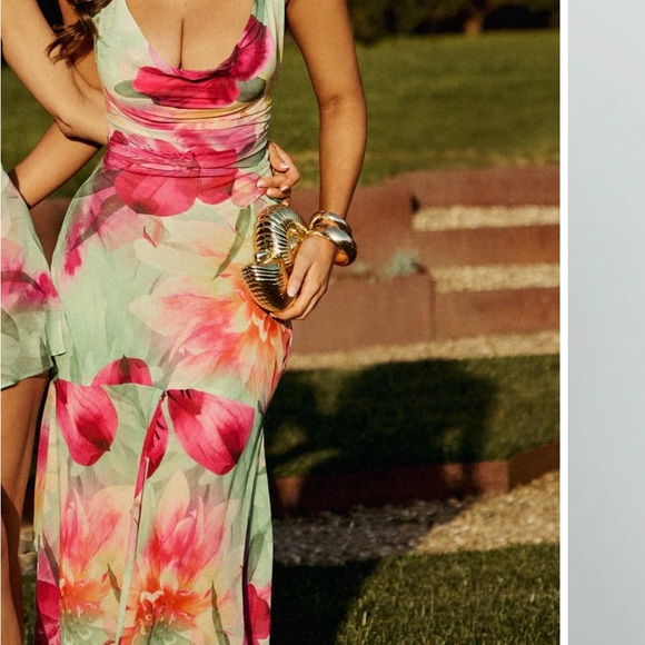 Showpo Vibrant Pink and Green Floral Maxi Dress - Picture 3 of 4